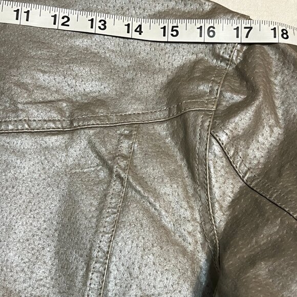 Metrostyle Women’s Metallic Gray Genuine Leather Jacket Size 14 Snap Button Moto - Picture 11 of 13